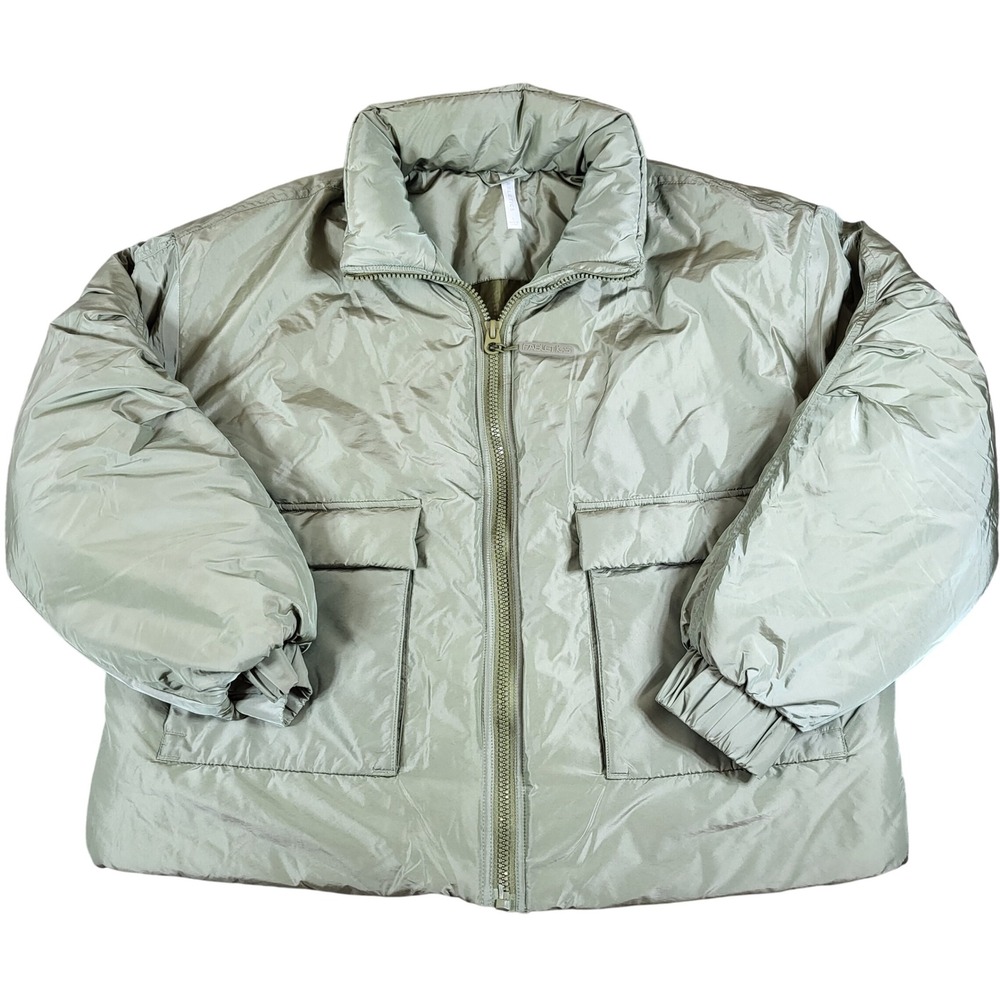 Fabletics Khloe Kardashian Puffer Jacket Green Womens Size L Quilted Full Zip